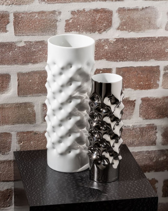 Image 1 of Rosenthal Studio-Line “Vibrations” Vase Duo Dieter Mankau White & Silver