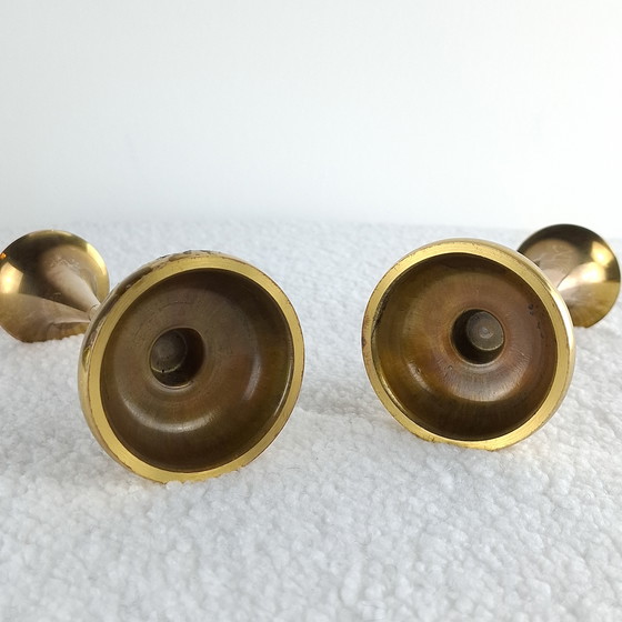 Image 1 of 2 chandeliers vintage en laiton en forme de trompette, années 60/70, style danois