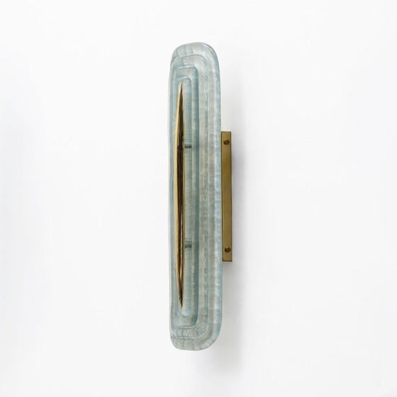 Image 1 of Coppia di applique moderne in vetro di Murano color verde acqua e ottone, Italia