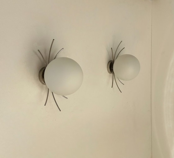 Image 1 of Coppia di applique vintage, cromate e opaline, Francia, 1970