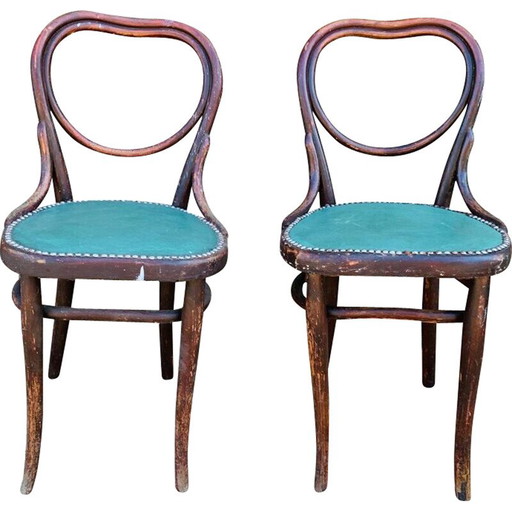 Coppia di sedie vintage Thonet n. 28 a forma di cuore in similpelle verde