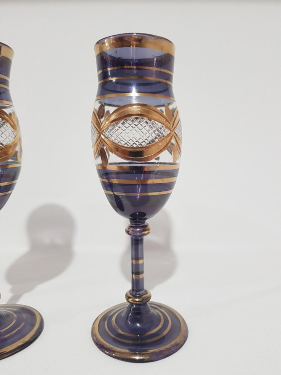 Vintage Italian Glasses, 1960s, Set of 4 – Glass & Decanter, Gold, Italian Design (photo 2 of 11)