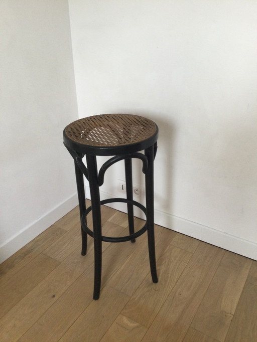 Antique Thonet-style high stool – caned seat