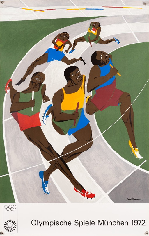 Olympia 1972 – Originele Vintage Zeefdruk Poster van Jacob Lawrence – Mid-Century Modern – 102x64 c