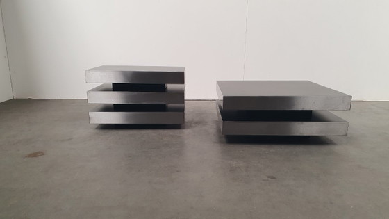 Vintage Roche Bobois Willy Rizzo Attr Salontafels 70s Design – lamine, Metal (photo 3 of 23)