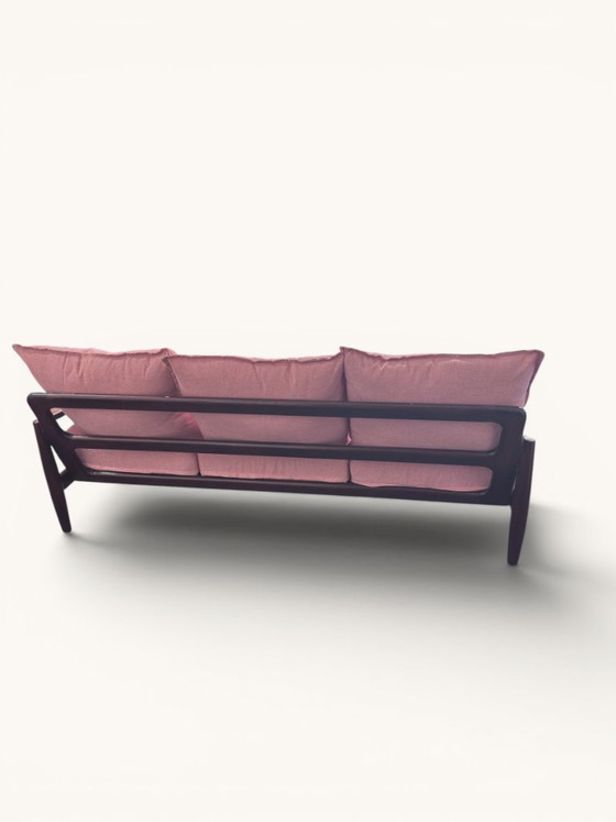 Danish Vintage 3-Seater Sofa With New Cushions – Textile, Wood (photo 3 of 11)
