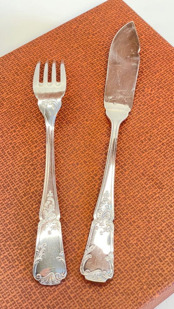 Image 1 of 12 Fourchettes 12 Couteaux à Poisson PLATIL Métal Argenté 