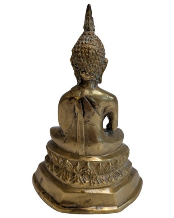 Buddha thailandese antico in bronzo dorato nella posizione Bhumisparsha Mudra – 097 – Sculture, Bronze, Gold (photo 5 of 9)