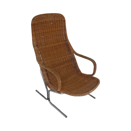 Dirk van Sliedregt per Gebroeders Jonkers - Poltrona lounge in rattan/vimini con cuscino - Modello 514c - Design olandese degli 