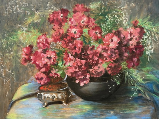 Christine Fonteyne Poupaert ( ) still life with flowers. – Paintings & Drawings, Canvas (photo 4 of 8)