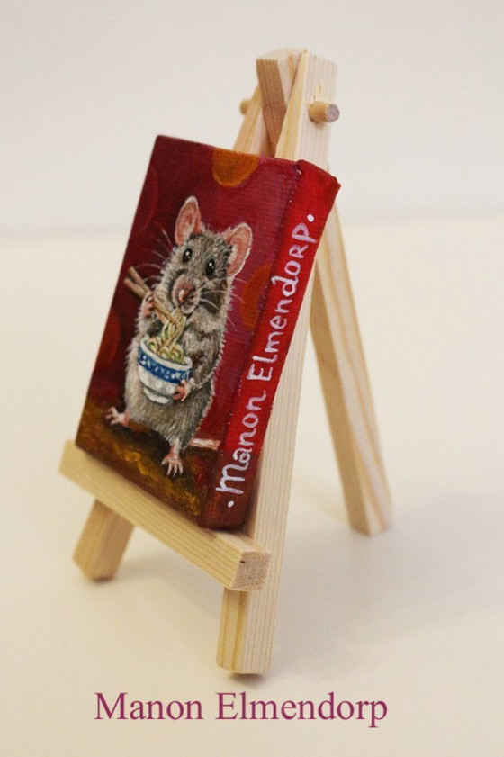 Image 1 of Unique Hand-Painted Little Mouse Painting, Signed