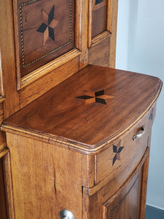 Image 1 of Porte-manteau Gründerzeit en chêne incrusté avec miroir, XIXe siècle, vers 1890