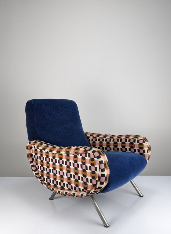 Image 1 of Paire de fauteuils Lady en velours bleu Hermès, Marco Zanuso, Italie, années 1950