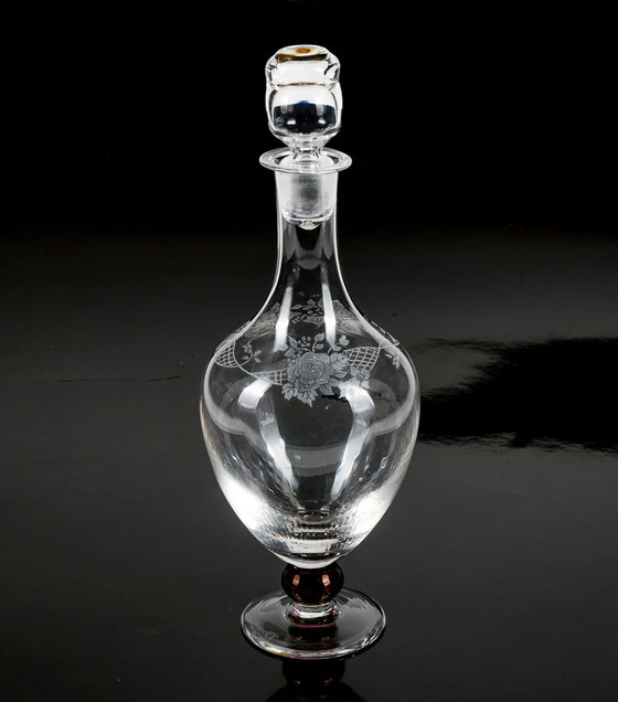 Signed C.I. Italy Crystal Etched and Engraved Glass Bottle with Stopper – Glass & Decanter (photo 5 of 8)