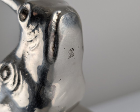 Image 1 of Almazán Rhino Bottle Holder, Mid-Century Modern Wood & Nickel Silver, 1960s