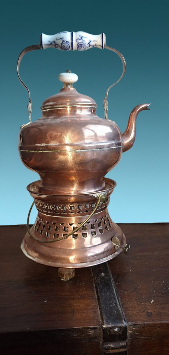 Image 1 of Antique copper kettle on dito rechaud