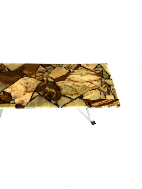 Vintage chrome, onyx & marble coffee table, Italy ‘80s – Crystal (photo 3 of 10)
