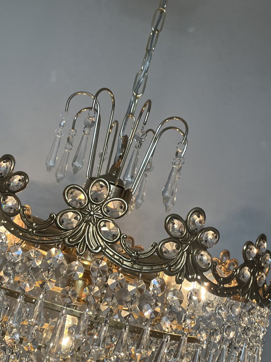 Image 1 of Art Nouveau style openwork frame crystal chandelier with crystal beads