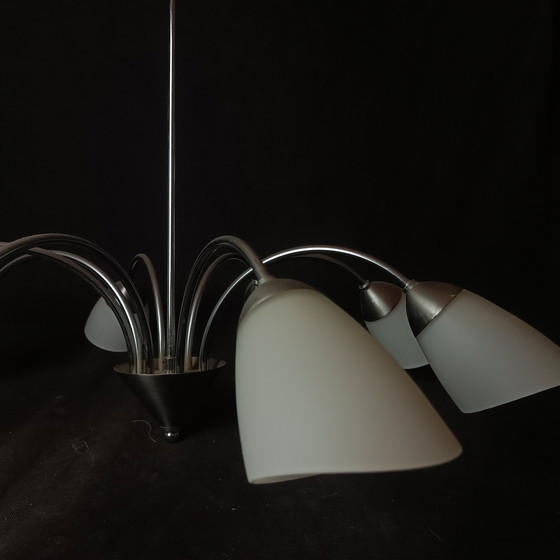 Image 1 of Lustre Vintage à 8 Branches – Opaline et Métal – Années 1980