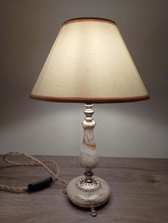 Image 1 of Authentic antique charm lamp in bronze with claw feet and genuine onyx, fully electrified with braided cable