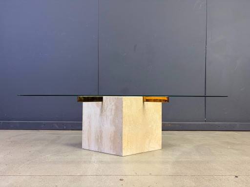 Travertine And Brass Coffee Table By Artedi, 1980s – salontafels, Glass, Metal