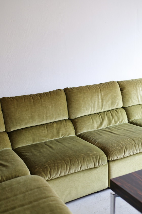 Image 1 of Modulaire Laauser bank, groen velours jaren 70
