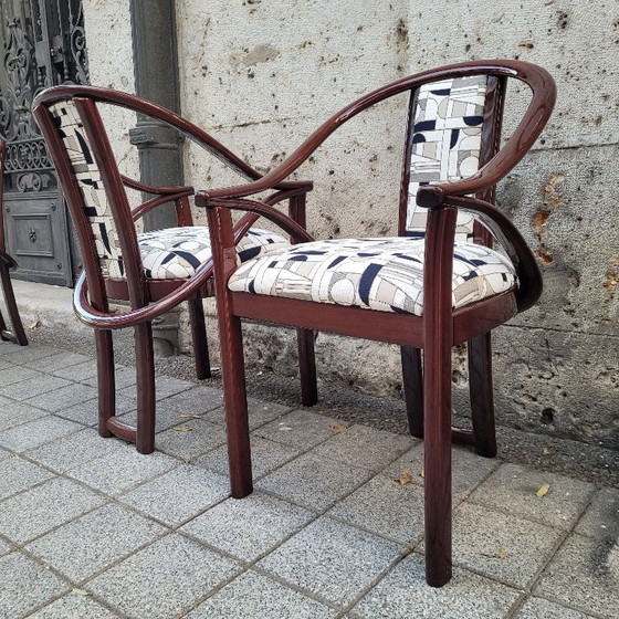 Image 1 of Set aus 4 Art-Deco-Stühlen, bezogen mit „Euphoria Cubista“, Misia Paris, 70er Jahre – Frankreich