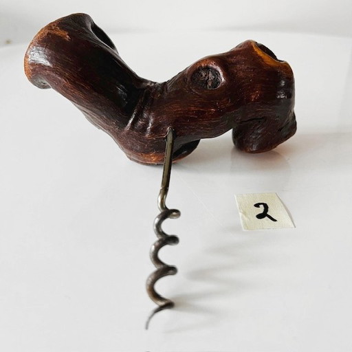 Tire-bouchon français vintage du milieu du siècle, 2 racines en bois de vigne, années 1950