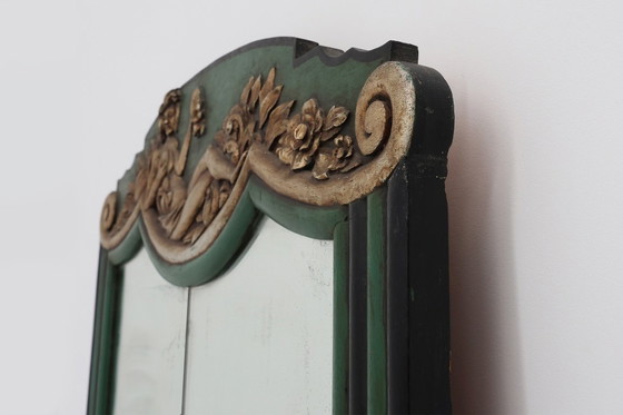 Image 1 of Miroir sculpté vert Art déco français, années 1930