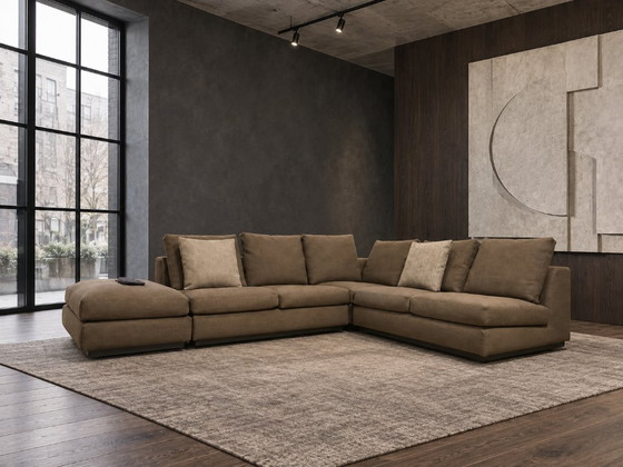 Comme Neuf Minotti Andersen Canapé d'angle + Pouf + GARANTIE, Canapés d'angle, Autre, Textile, Taupe (photo 2 sur 13)