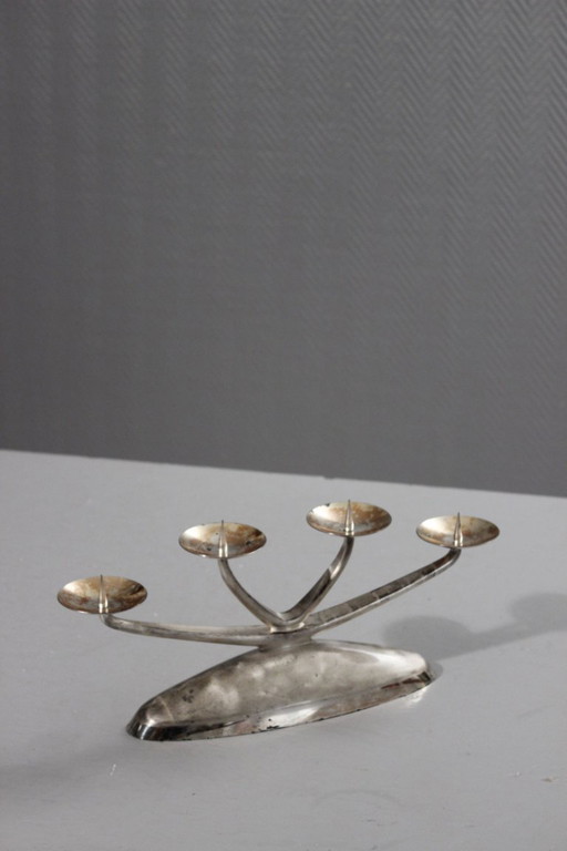 WMF Ikora - zilverkleurige metalen kroonluchter met 4 lampen, modernistisch ontwerp, jaren 1950