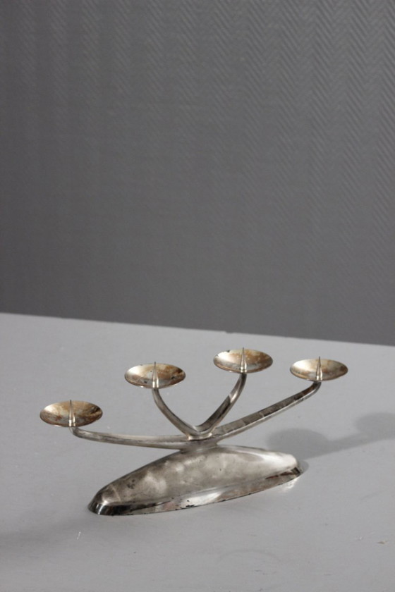 Image 1 of WMF Ikora - zilverkleurige metalen kroonluchter met 4 lampen, modernistisch ontwerp, jaren 1950