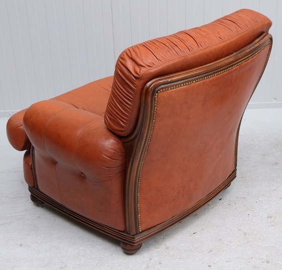 Image 1 of Coppia di poltrone in stile "Chasse" di metà secolo - Pelle e legno massello