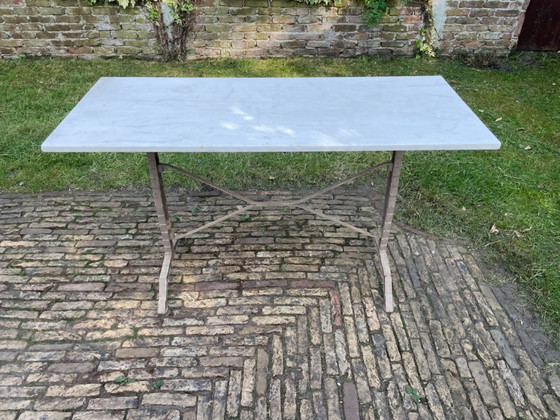 Image 1 of Tavolo da giardino, tavolo da bistrot con piano in marmo, stile Art Déco francese