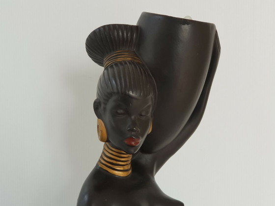 Image 1 of 1950s Vintage African Rockabilly Table Lamp, Ceramic & Marble