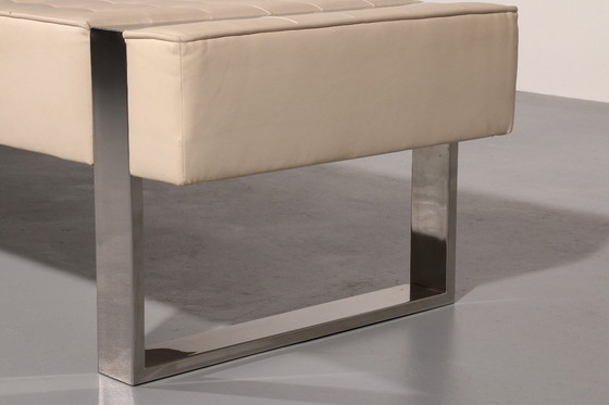 Image 1 of Lederen bank met chromen onderstel, afkomstig uit Duitsland, 1980.