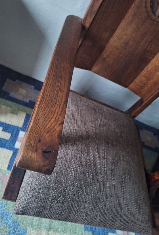 Image 1 of Sillón antiguo de roble tallado, Arts and Crafts, 1910