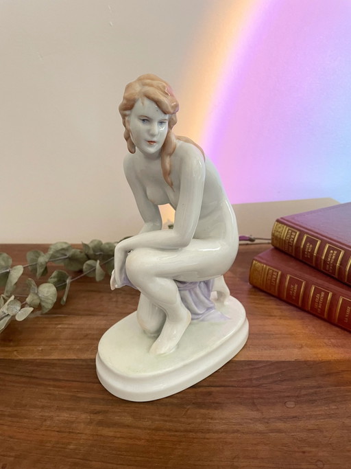 Vintage Hungarian Zsolnay Porcelain Nude Lady Sculpture