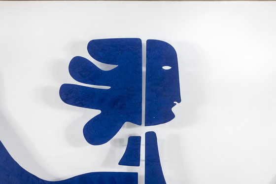 Image 1 of Eva" Decorative Panel in Blue Lacquered Metal. Contemporary work.