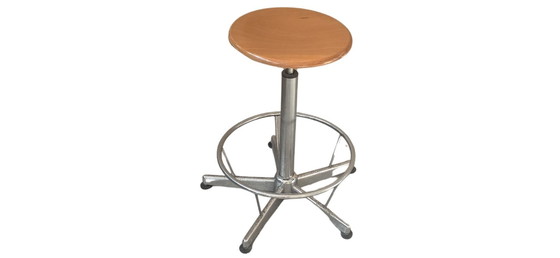 Image 1 of Industrial Technical Stool in Wood and Metal (Adjustable)
