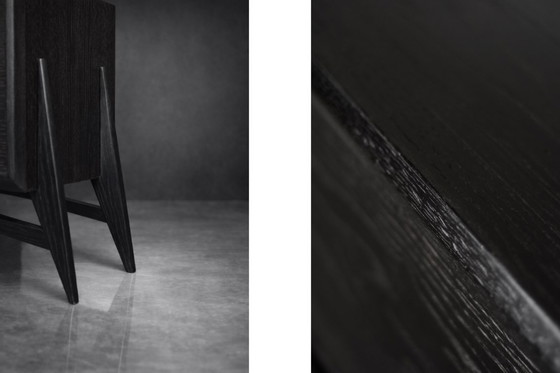 Image 1 of Vintage Mid-Century Scandinavian Modern Dark Oak Sideboard with Wooden Handles, 1960s