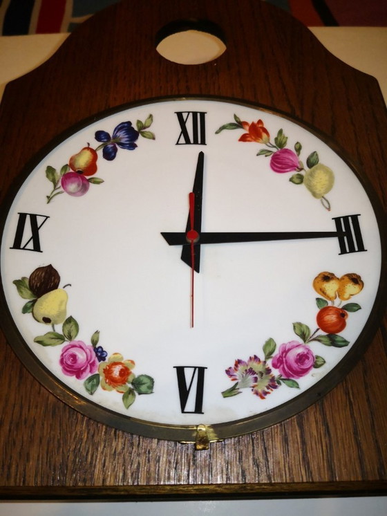 Image 1 of Rare Vintage Retro Wood and Porcelain Clock from Paris / 1970's