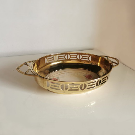 Image 1 of Plateau ancien en porcelaine et laiton Art Déco