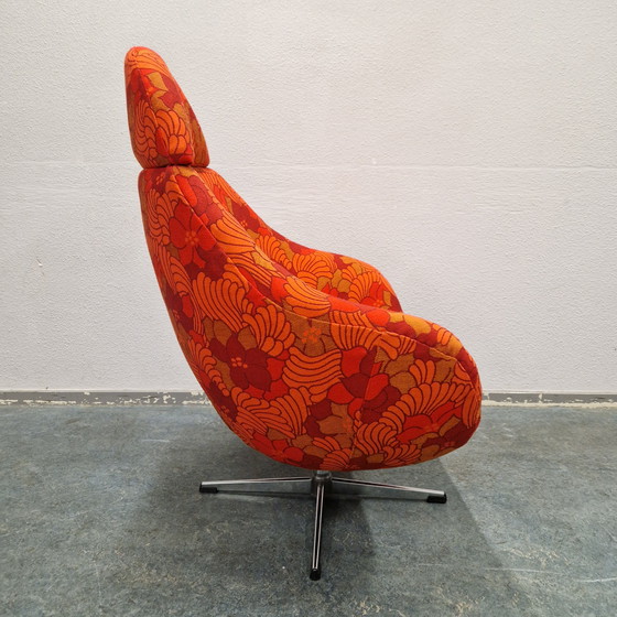 Image 1 of 60's vintage swivel armchair reupholstered orange floral armchair swivel armchair
