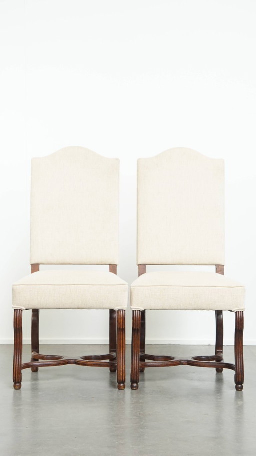 8x Antique dining chairs with wooden frame and beige upholstery