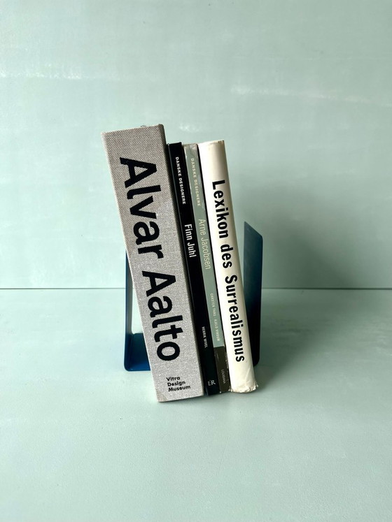 Image 1 of Serre-livres (lot de 2) en métal bleu, style postmoderne vintage années 70-80, pour étagère
