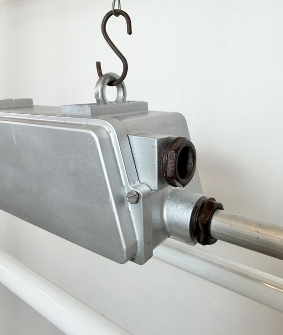 Image 1 of Industriële zilverkleurige buislamp van Elektrosvit, jaren 70.