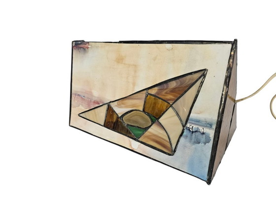 Image 1 of Tiffany table lamp - Sailboat - stained glass - 3rd quarter 20th century