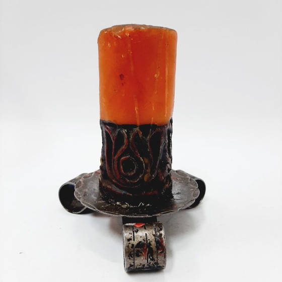 Image 1 of Candélabre vintage en fer forgé des années 70 avec une bougie