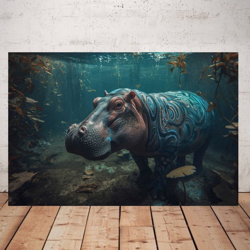 Foto stampata su plexiglass / Ippopotamo sott'acqua / Edizione limitata / Pop art